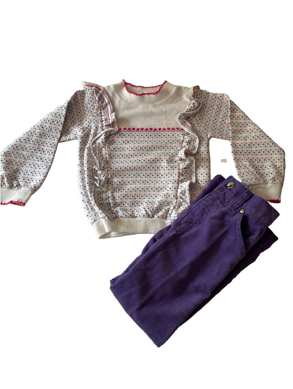 VTG Healthtex Girls Purple Outfit Corduroy Pants Shirt Hearts Sz 6 Ruffle